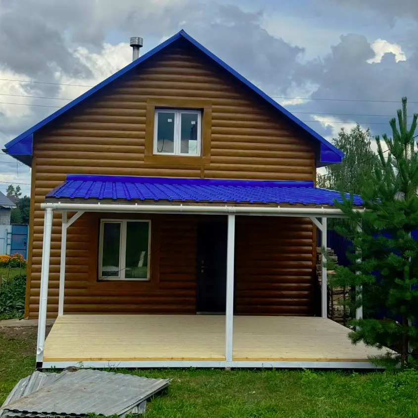 Фото 4 фасад из металлосайдинга Блок-Хаус под бревно Кедр Темный 3D