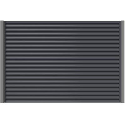 Секция забора жалюзи из ламелей еврожалюзи RAL7024 Серый Графит с металлическими столбами анфас